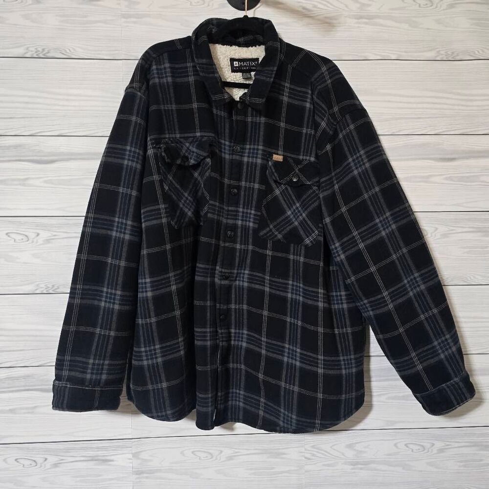Matix Navy Plaid Sherpa Fleece Lined Jacket 4XL Outdoor Fall Winter Basic
